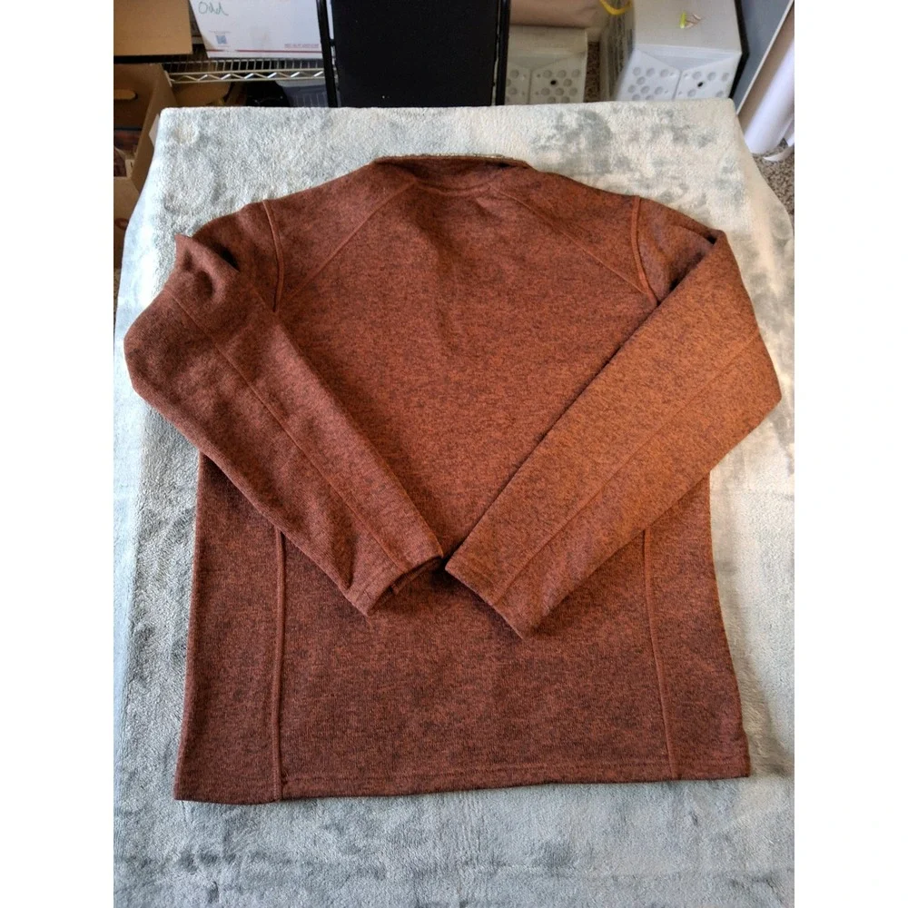 Eddie Bauer Mens Large Rust Orange Marl Fleece‎ Quarter Zip Pullover Sweater